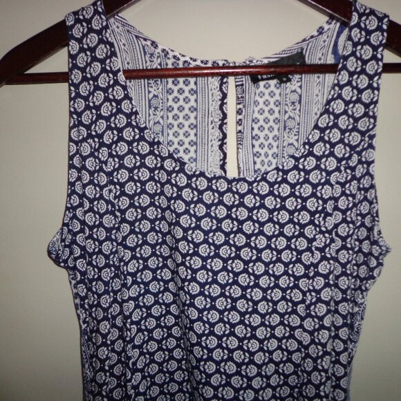 Fashion Fuse A-Line Sundress S Sleeveless Button Closure Floral Navy/White Pocke - Picture 4 of 13